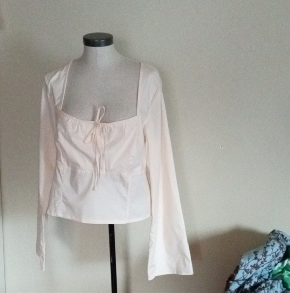 NWT Wild Fable Romantic & Charming White Tie-Front Square Neck Boho Blouse XXL